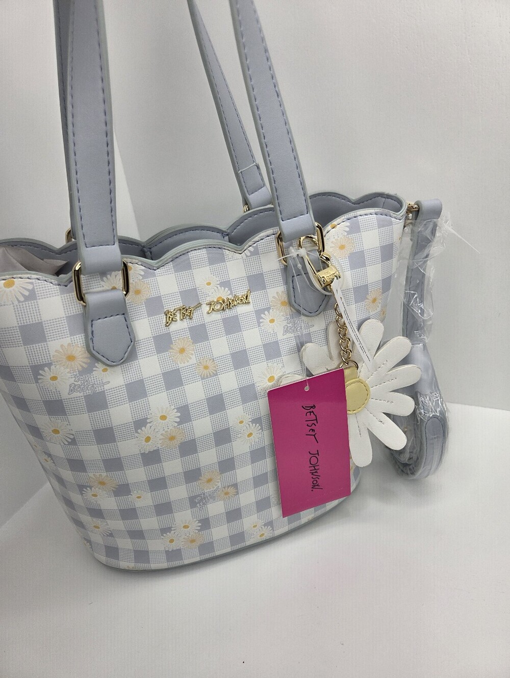 💙▪️Betsey Johnson ▪️Light Blue Daisy XOBLOOM Gingham Tote Bag - Picture 10 of 10